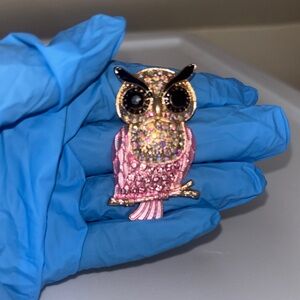 Pink and Gold Owl Brooch
